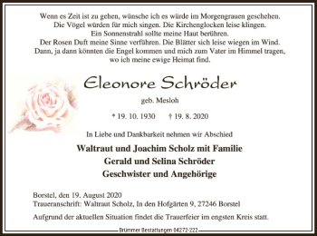 Traueranzeige von Eleonore Schröder von SYK