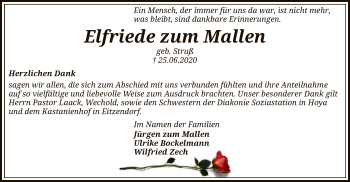 Traueranzeige von Elfriede zum Mallen von SYK