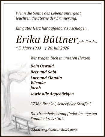 Traueranzeige von Erika Büttner von SYK