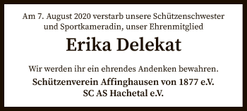 Traueranzeige von Erika Delekat von SYK