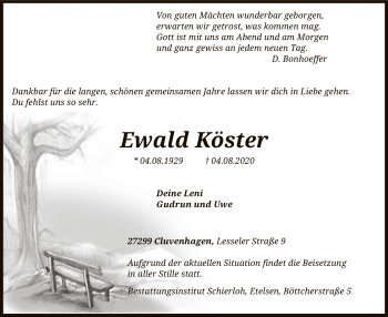 Traueranzeige von Ewald Köster von SYK