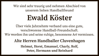 Traueranzeige von Ewald Köster von SYK