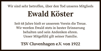 Traueranzeige von Ewald Köster von SYK