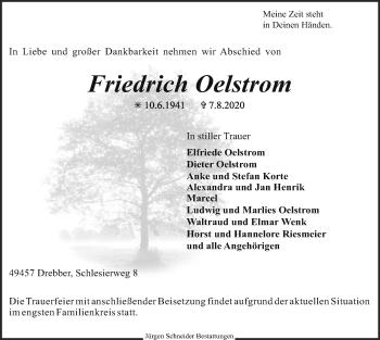 Traueranzeige von Friedrich Oelstrom von SYK