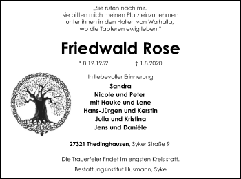 Traueranzeige von Friedwald Rose von SYK