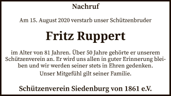 Traueranzeige von Fritz Ruppert von SYK