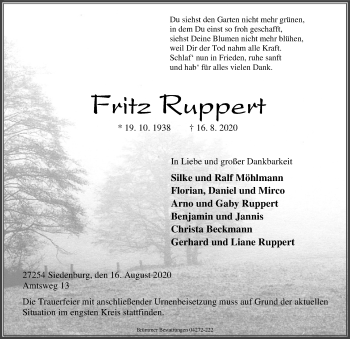 Traueranzeige von Fritz Ruppert von SYK