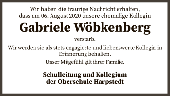 Traueranzeige von Gabriele Wöbkenberg von SYK