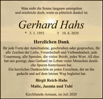 Traueranzeige von Gerhard Hahs von SYK