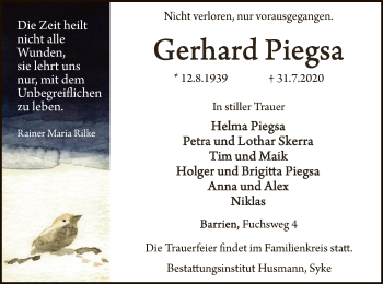 Traueranzeige von Gerhard Piegsa von SYK