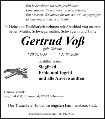 Traueranzeige von Gertrud Voß von SYK