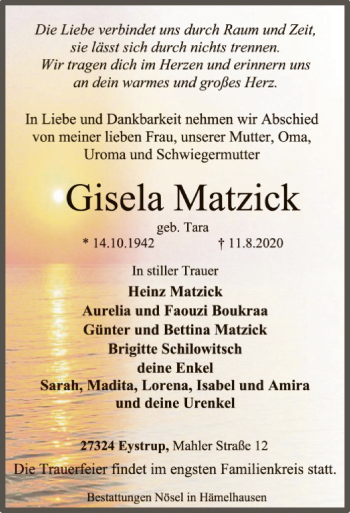 Traueranzeige von Gisela Matzick von SYK