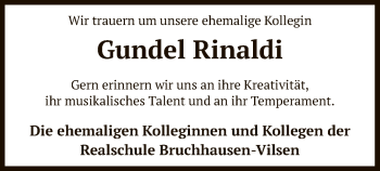 Traueranzeige von Gundel Rinaldi von SYK