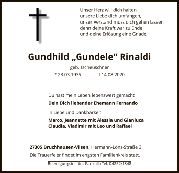 Traueranzeige von Gundhild Rinaldi von SYK