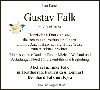 Traueranzeige von Gustav Falk von SYK