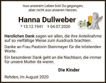 Traueranzeige von Hanna Dullweber von SYK