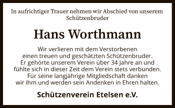 Traueranzeige von Hans Worthmann von SYK