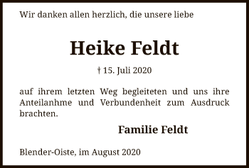 Traueranzeige von Heike Feldt von SYK