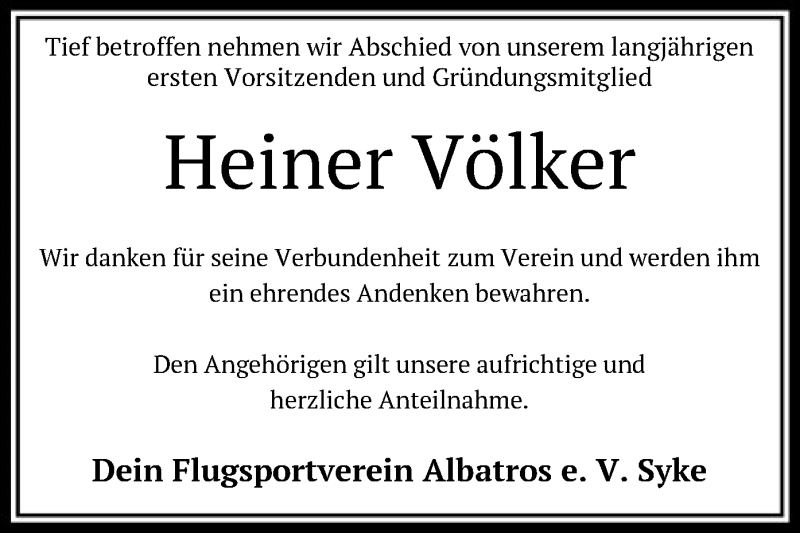  Traueranzeige für Heiner Völker vom 22.08.2020 aus SYK