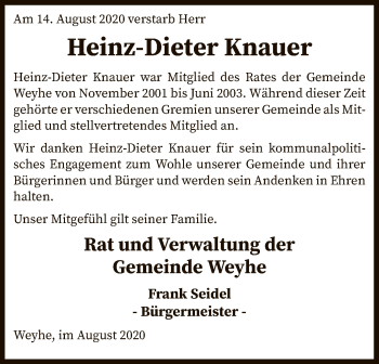 Traueranzeige von Heinz-Dieter Knauer von SYK