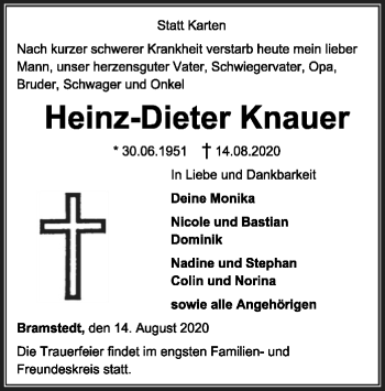 Traueranzeige von Heinz-Dieter Knauer von SYK