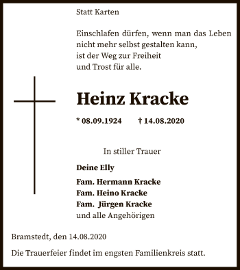 Traueranzeige von Heinz Kracke von SYK