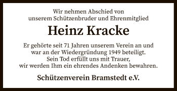 Traueranzeige von Heinz Kracke von SYK