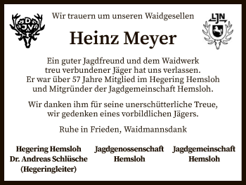 Traueranzeige von Heinz Meyer von SYK