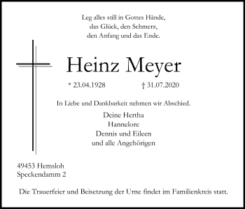 Traueranzeige von Heinz Meyer von SYK