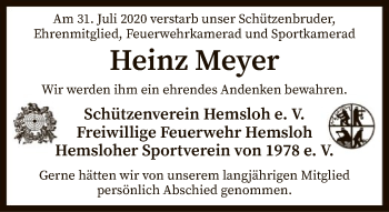 Traueranzeige von Heinz Meyer von SYK