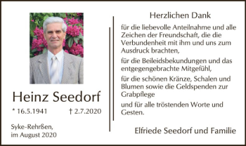 Traueranzeige von Heinz Seedorf von SYK