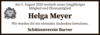 Traueranzeige von Helga Meyer von SYK