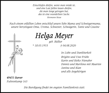 Traueranzeige von Helga Meyer von SYK