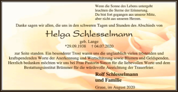 Traueranzeige von Helga Schlesselmann von SYK