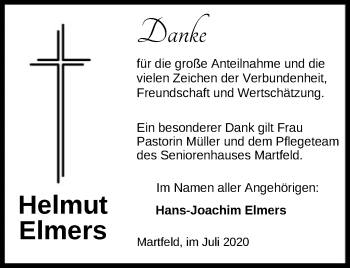 Traueranzeige von Helmut Elmers von SYK