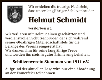 Traueranzeige von Helmut Schmidt von SYK