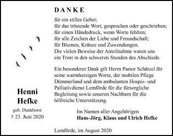 Traueranzeige von Henni Hefke von SYK