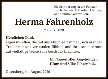 Traueranzeige von Herma Fahrenholz von SYK