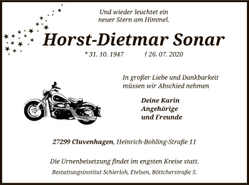 Traueranzeige von Horst-Dietmar Sonar von SYK