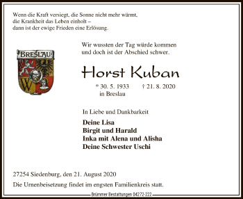 Traueranzeige von Horst Kuban von SYK