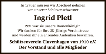 Traueranzeige von Ingrid Pletl von SYK