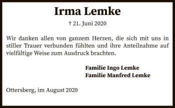 Traueranzeige von Irma Lemke von SYK