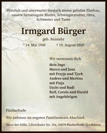 Traueranzeige von Irmgard Bürger von SYK