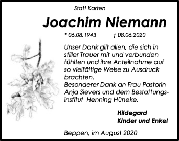 Traueranzeige von Joachim Niemann von SYK