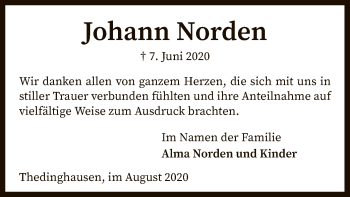 Traueranzeige von Johann Norden von SYK