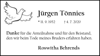 Traueranzeige von Jürgen Tönnies von SYK