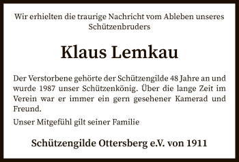 Traueranzeige von Klaus Lemkau von SYK