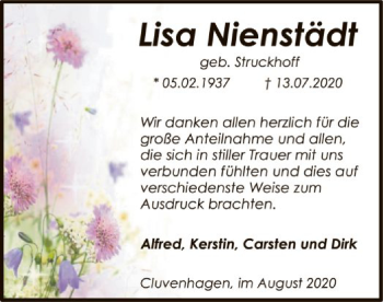 Traueranzeige von Lisa Nienstädt von SYK