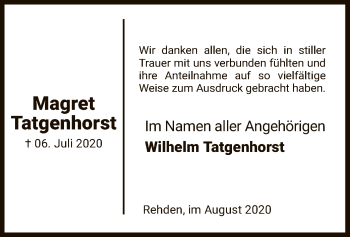 Traueranzeige von Magret Tatgenhorst von SYK