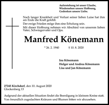 Traueranzeige von Manfred Könemann von SYK